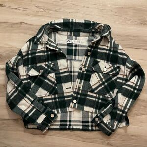 Zara Green and Cream Plaid Button Down Shirt